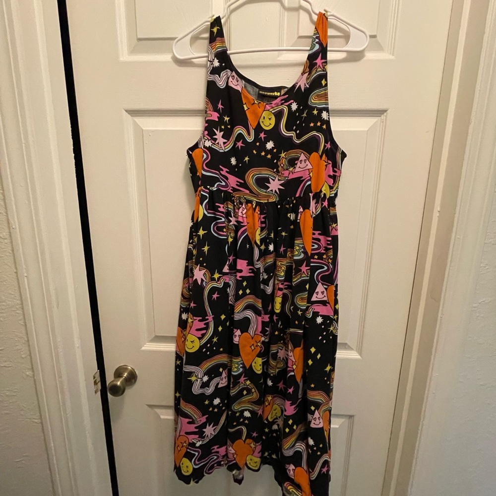 Nooworks Naomi Black Dress with Pink and Orange Graphic Print M